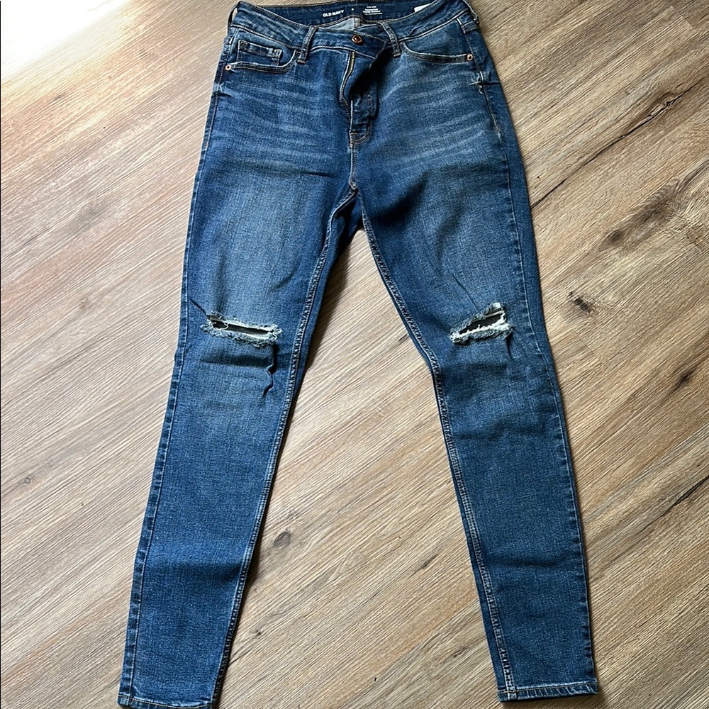 Old Navy Dark Blue Distressed Rockstar Super Skinny Jeans Size 8 Long